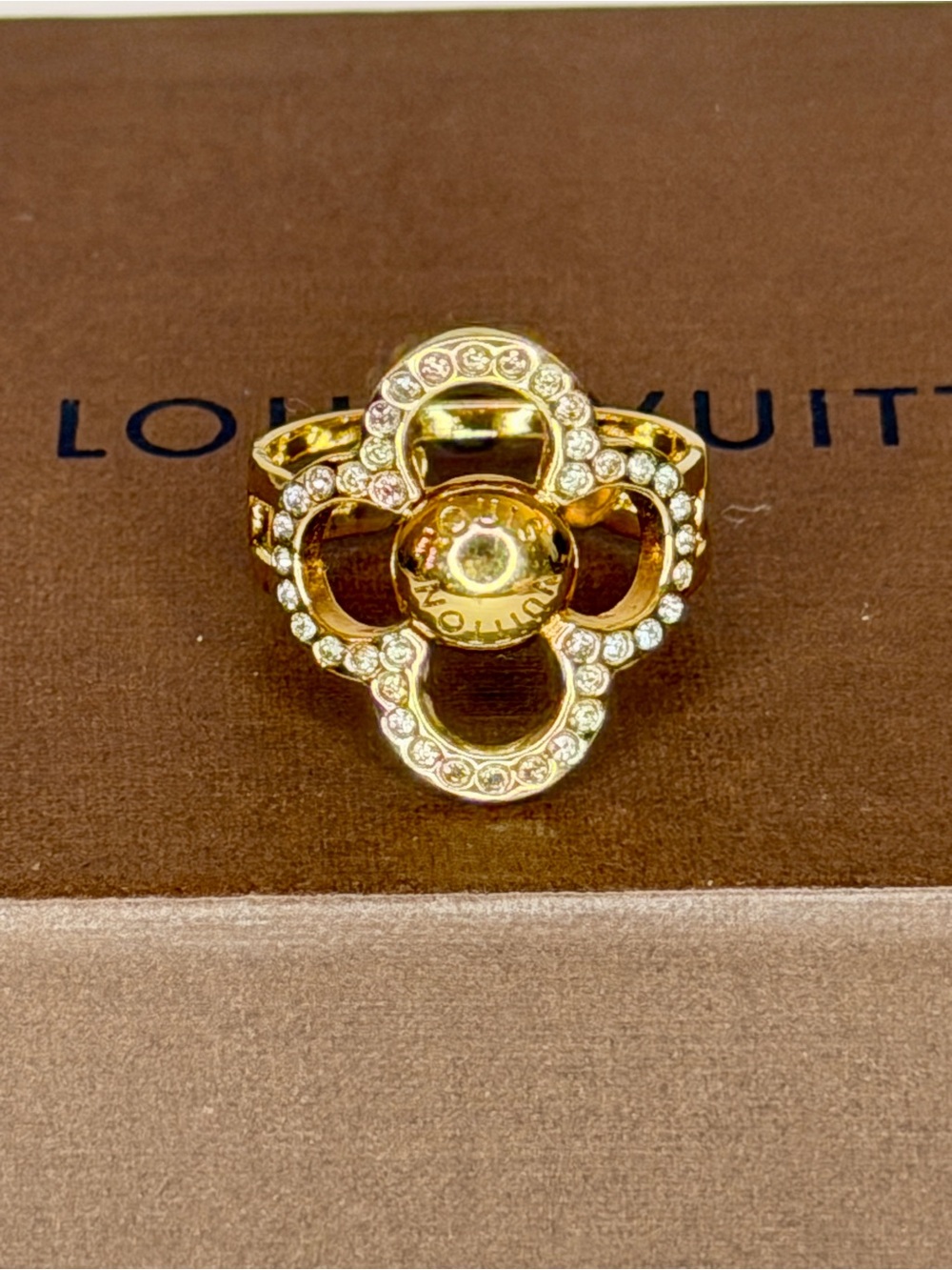 Louis Vuitton Crystal Flower Cocktail Ring | Gold Tone | Size 7 | Full Inclusion - Picture 3 of 8